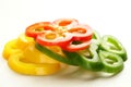 Red, yellow and green bell pepper sliced Ã¢â¬â¹Ã¢â¬â¹ Royalty Free Stock Photo